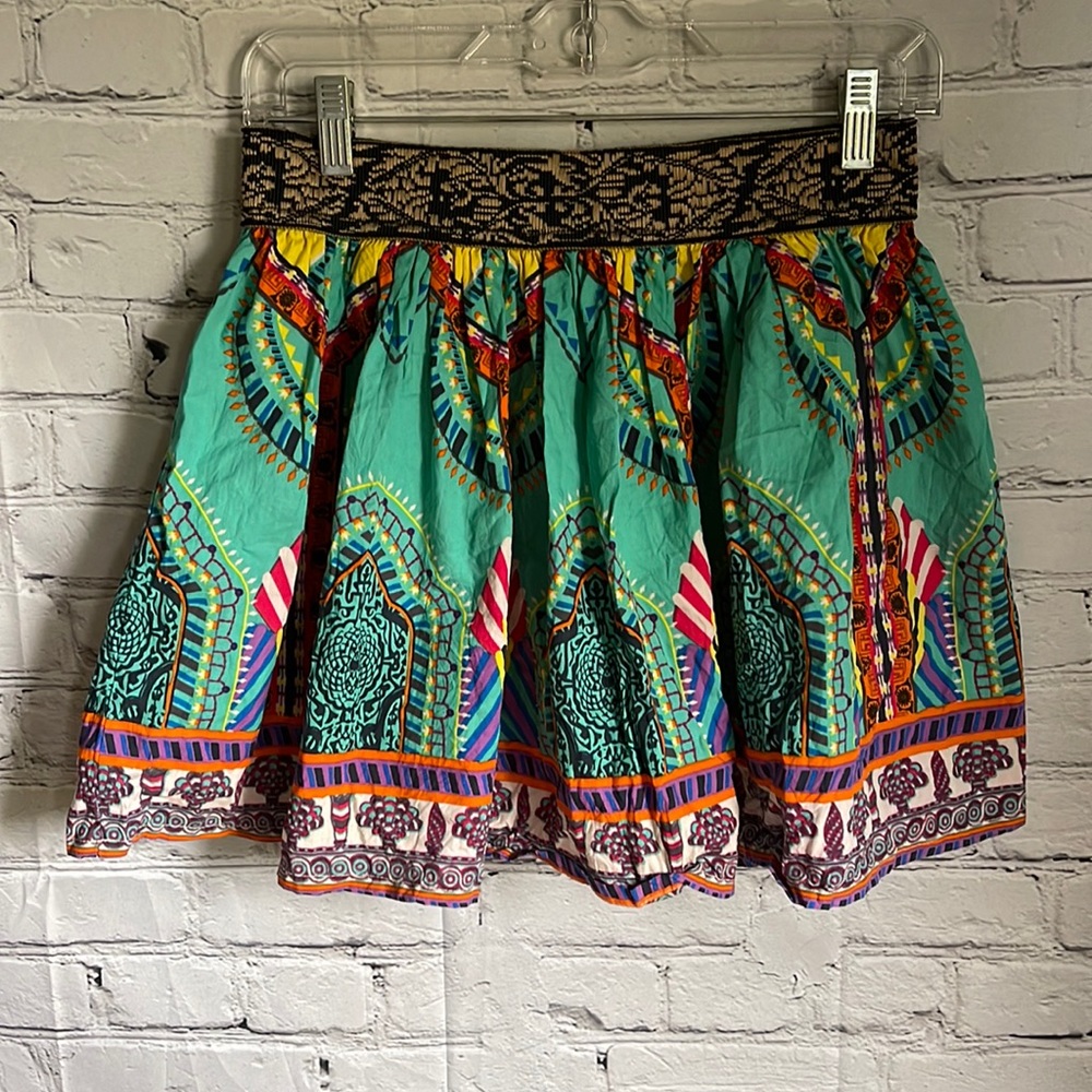 Flying Tomato Boho Multiprint multicolor Elastic Waist Mini Skirt Size M